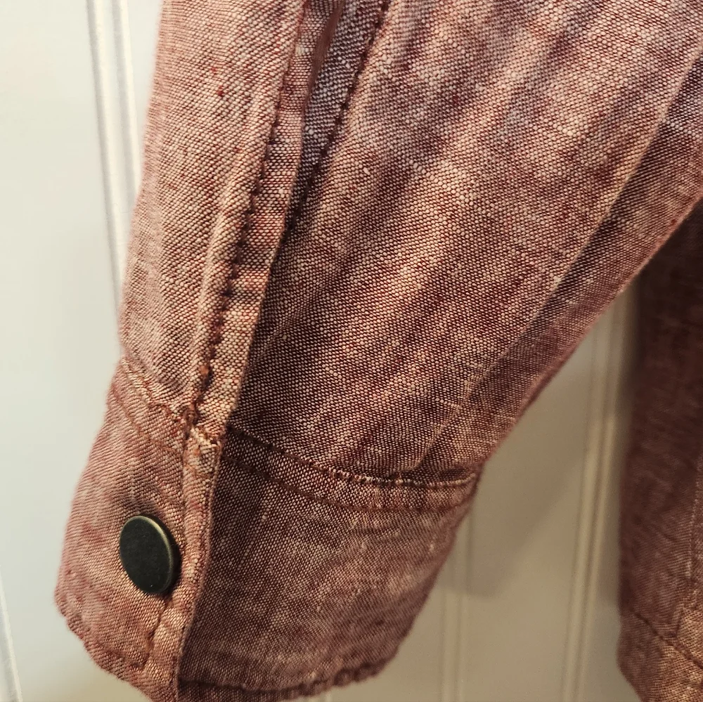 Women Heather Red 100% Linen Snap Buttons Utility Safari Jacket Size 2XL Summer - Picture 8 of 15